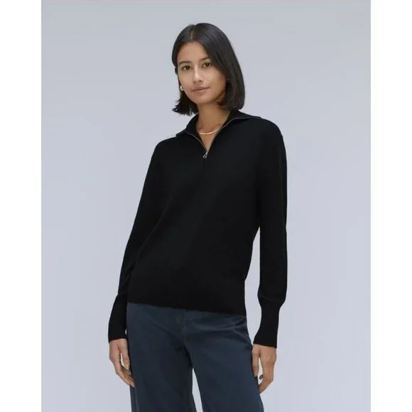 Everlane The Luxe Merino Half-Zip Sweater in Black Medium New Womens Knit Top - Picture 2 of 11